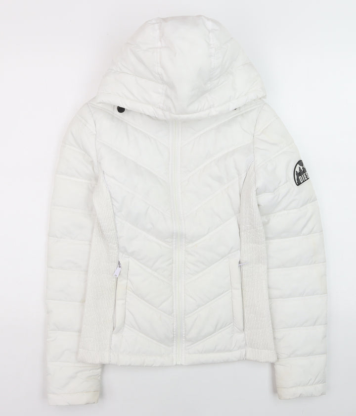 Diesel Women's White XS Hooded Quilted Puffer Jacket