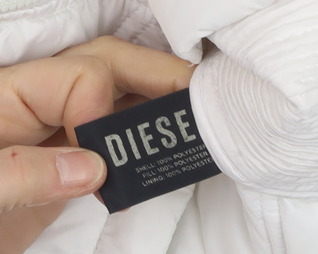 Diesel Women's White XS Hooded Quilted Puffer Jacket