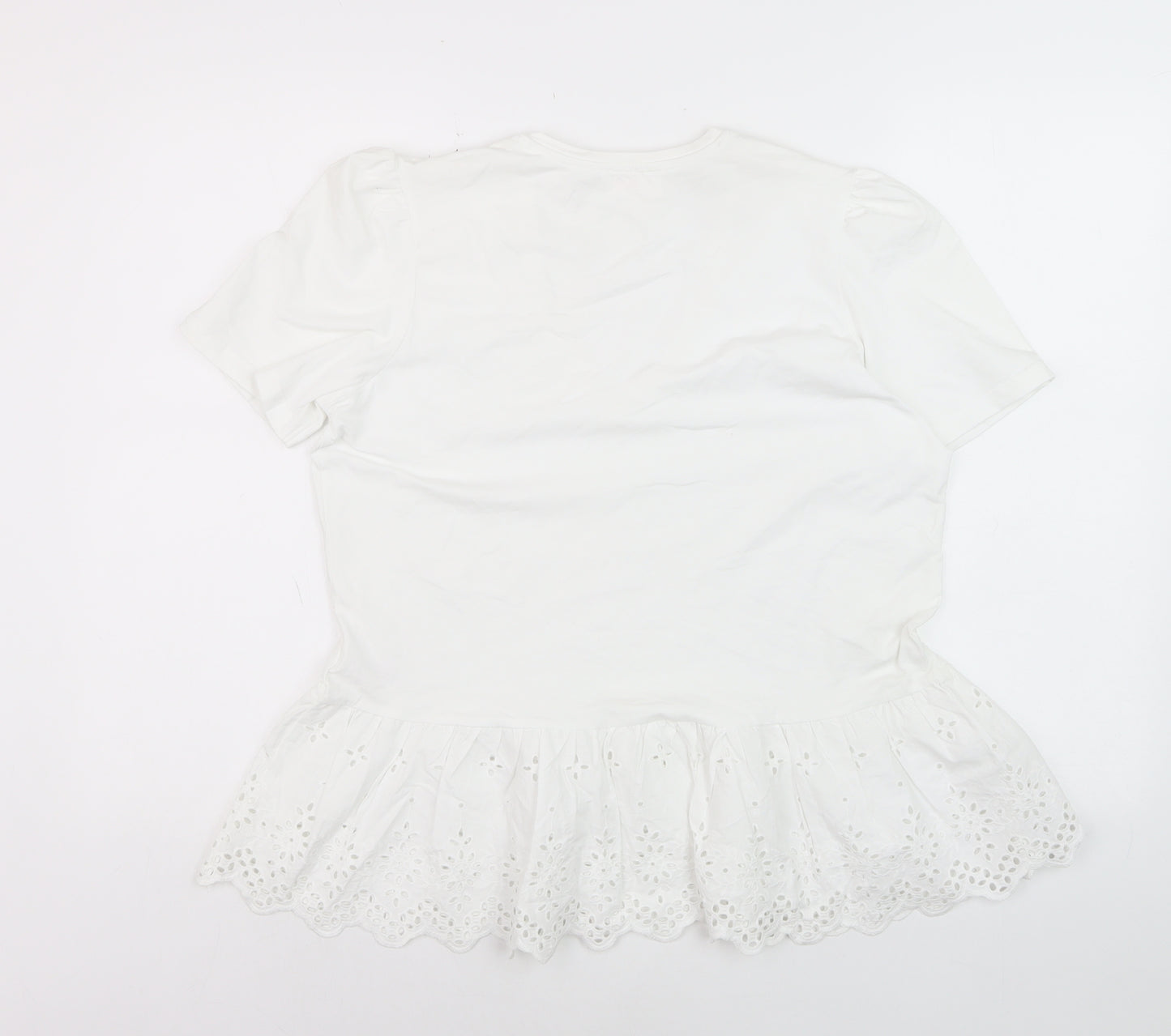Savida Women White V-Neck Tunic T-Shirt Size 16 Cotton Embroidered Hem