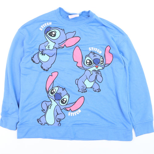 Primark Disney Stitch Blue Sweatshirt Women L Pullover Crew Neck