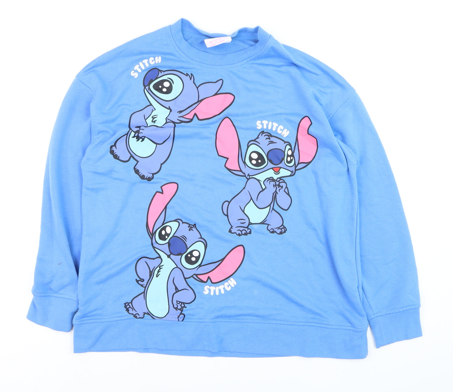 Primark Disney Stitch Blue Sweatshirt Women L Pullover Crew Neck