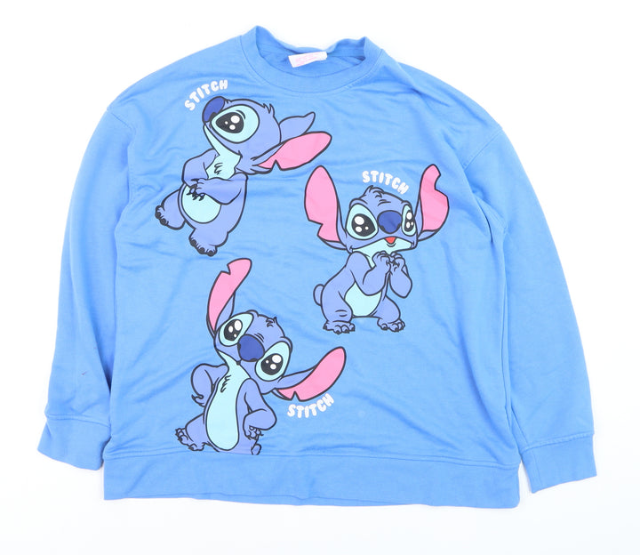 Primark Disney Stitch Blue Sweatshirt Women L Pullover Crew Neck