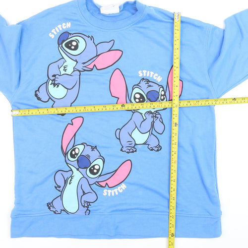 Primark Disney Stitch Blue Sweatshirt Women L Pullover Crew Neck