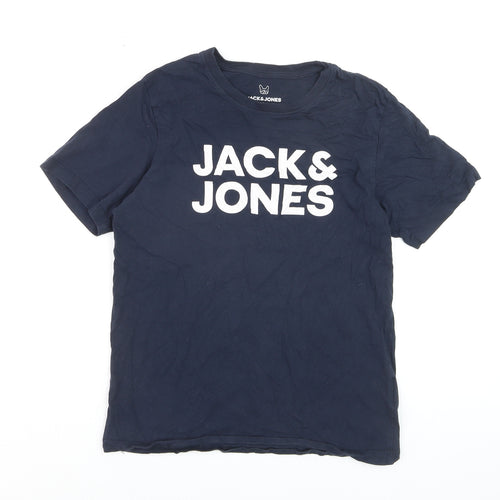 Jack & Jones Boys Blue Logo T-Shirt 14 Years Short Sleeve Cotton Top