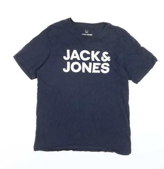 Jack & Jones Boys Blue Logo T-Shirt 14 Years Short Sleeve Cotton Top
