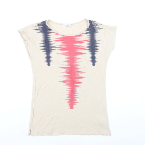 Pull&Bear Women’s Beige Geometric Print Cotton T-Shirt Size 8