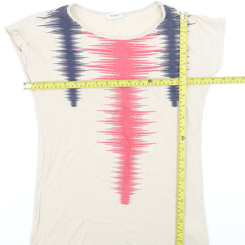 Pull&Bear Women’s Beige Geometric Print Cotton T-Shirt Size 8