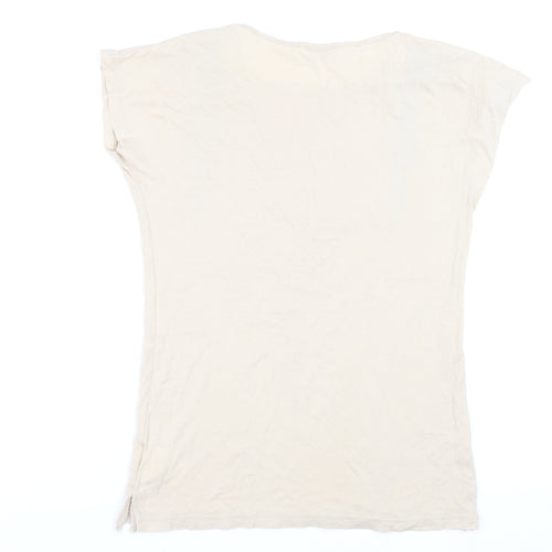 Pull&Bear Women’s Beige Geometric Print Cotton T-Shirt Size 8