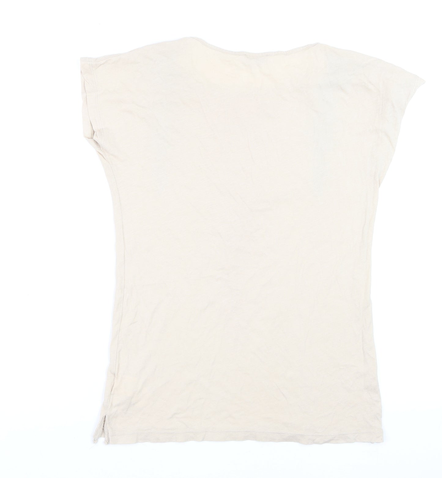 Pull&Bear Women’s Beige Geometric Print Cotton T-Shirt Size 8