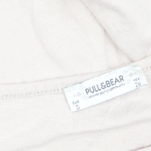 Pull&Bear Women’s Beige Geometric Print Cotton T-Shirt Size 8