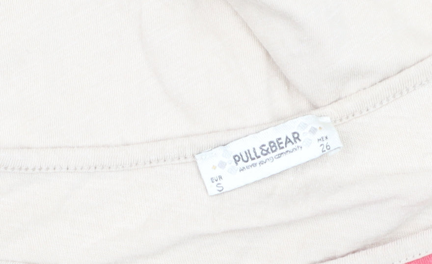 Pull&Bear Women’s Beige Geometric Print Cotton T-Shirt Size 8