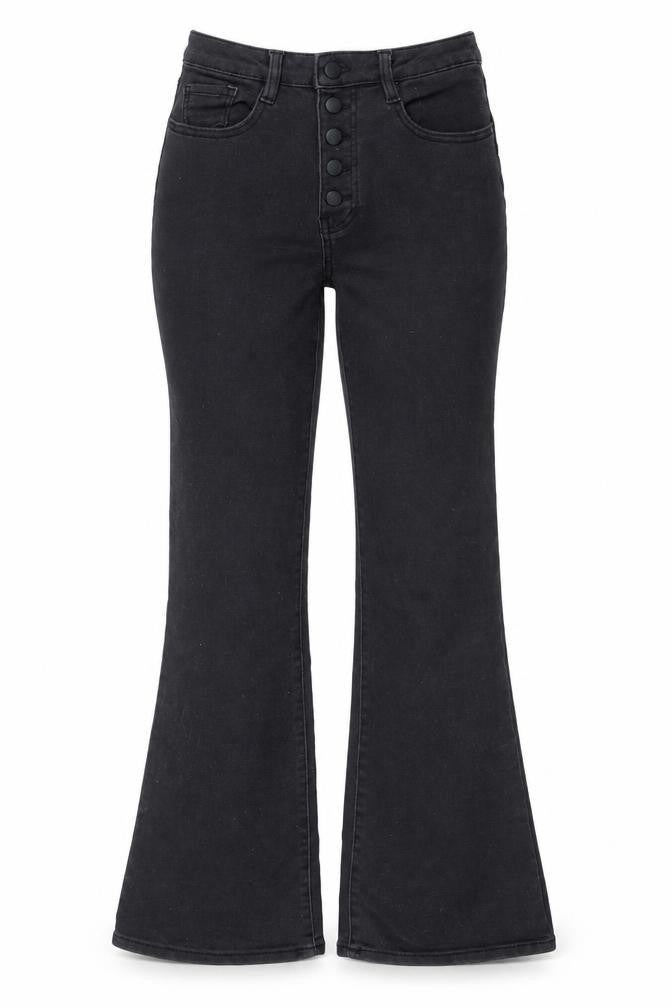 Front view of Beloved Women Black High Rise Flared Denim Jeans, size 8