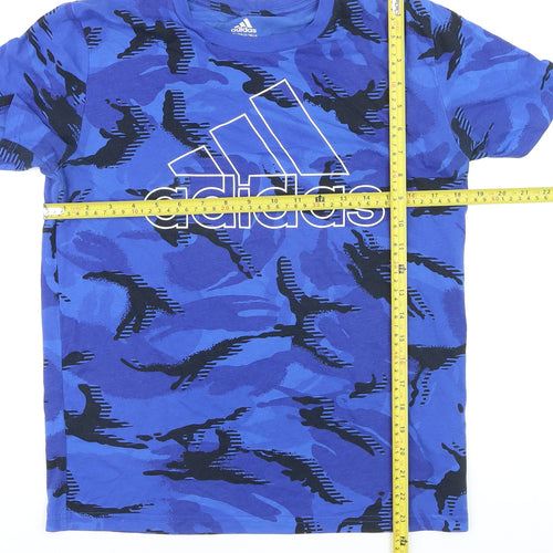 Adidas Boys Blue Camouflage Logo T-Shirt Size 14-16 Years Short Sleeve