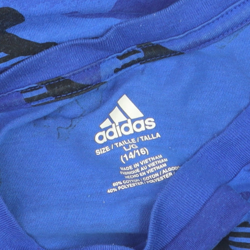 Adidas Boys Blue Camouflage Logo T-Shirt Size 14-16 Years Short Sleeve