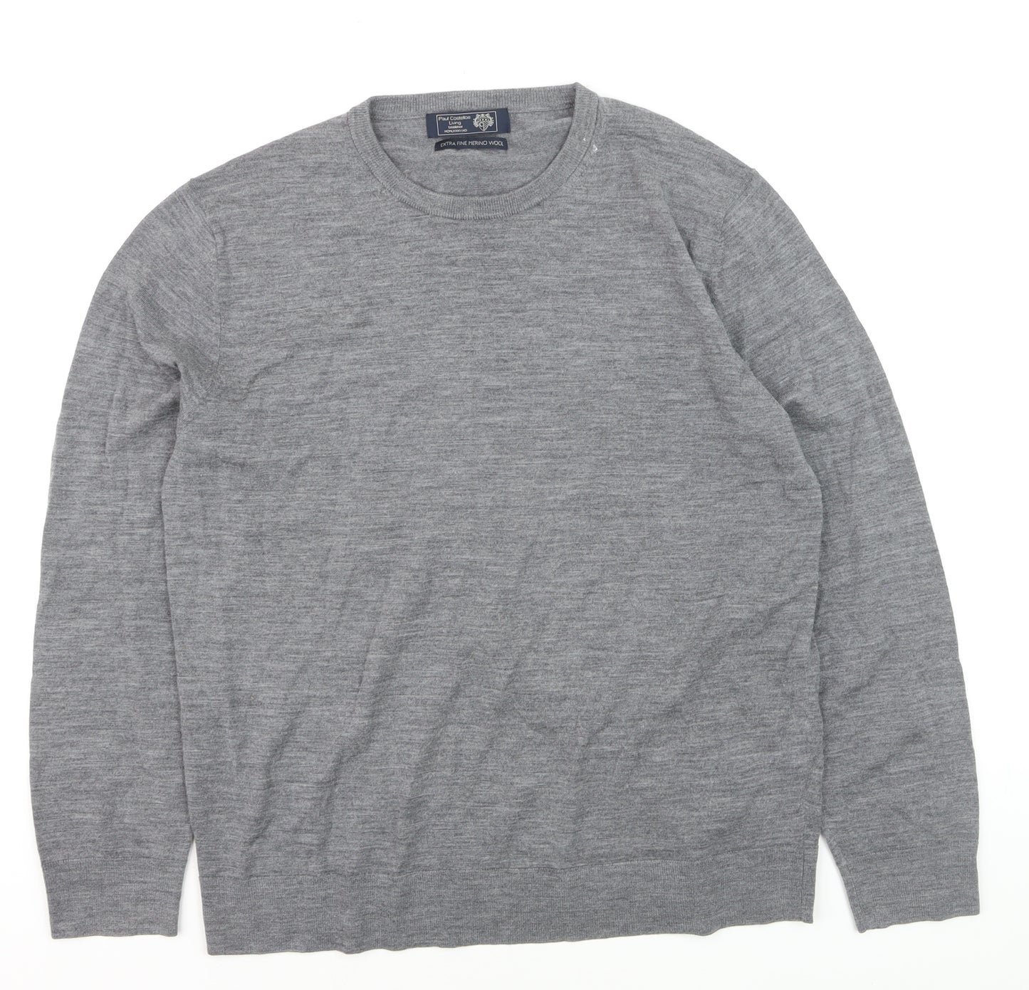 Paul Costelloe Men’s Grey Merino Wool Crew Neck Jumper Size L