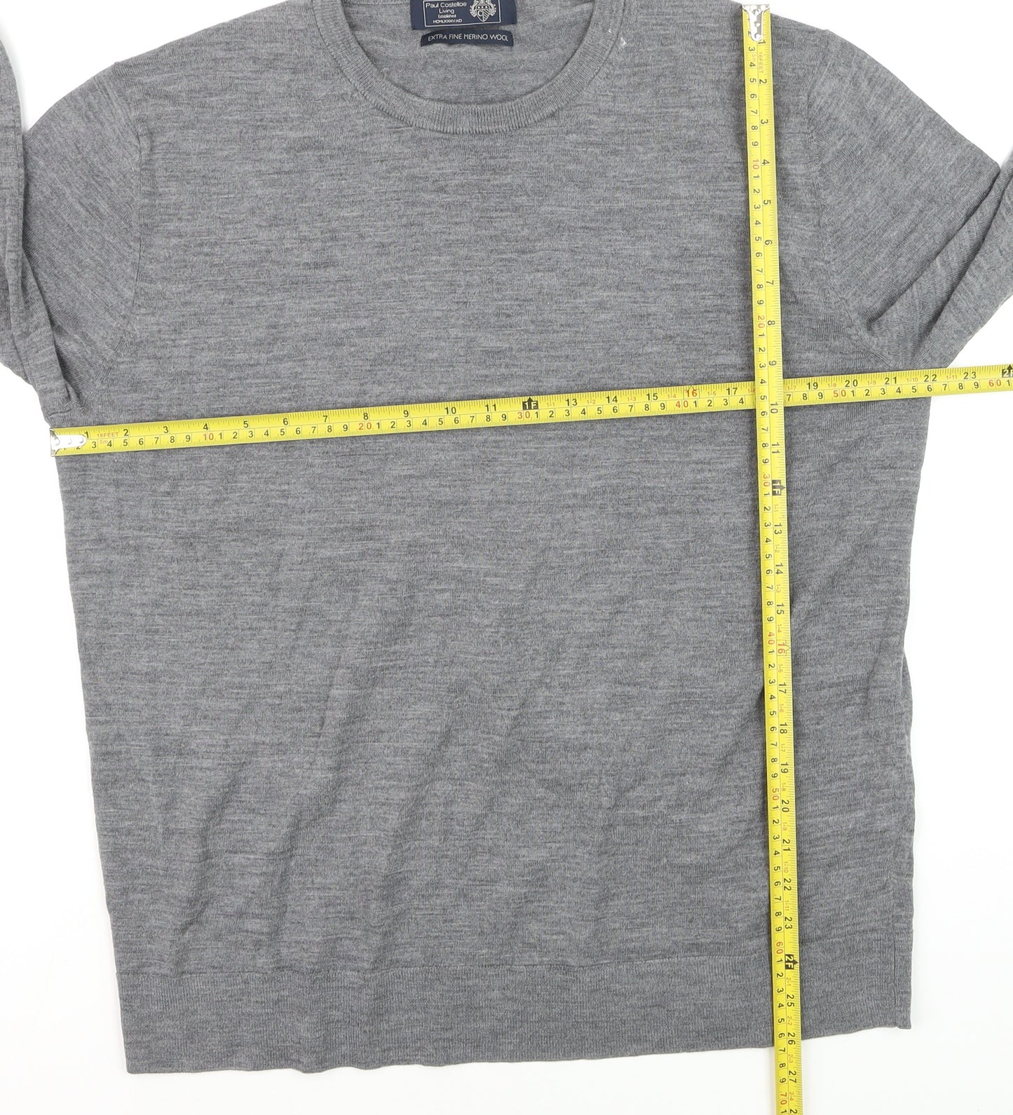 Paul Costelloe Men’s Grey Merino Wool Crew Neck Jumper Size L