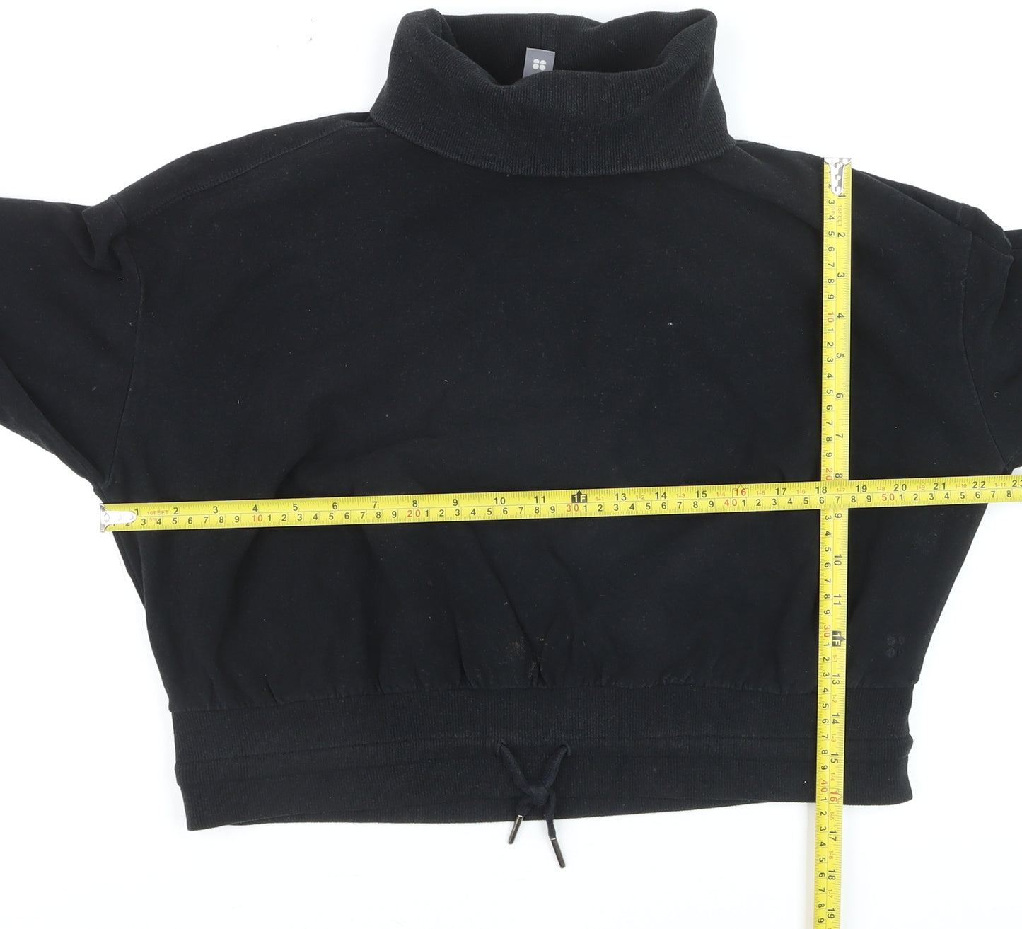Sweaty Betty Womens Black Roll Neck Drawstring Hem Jumper Medium