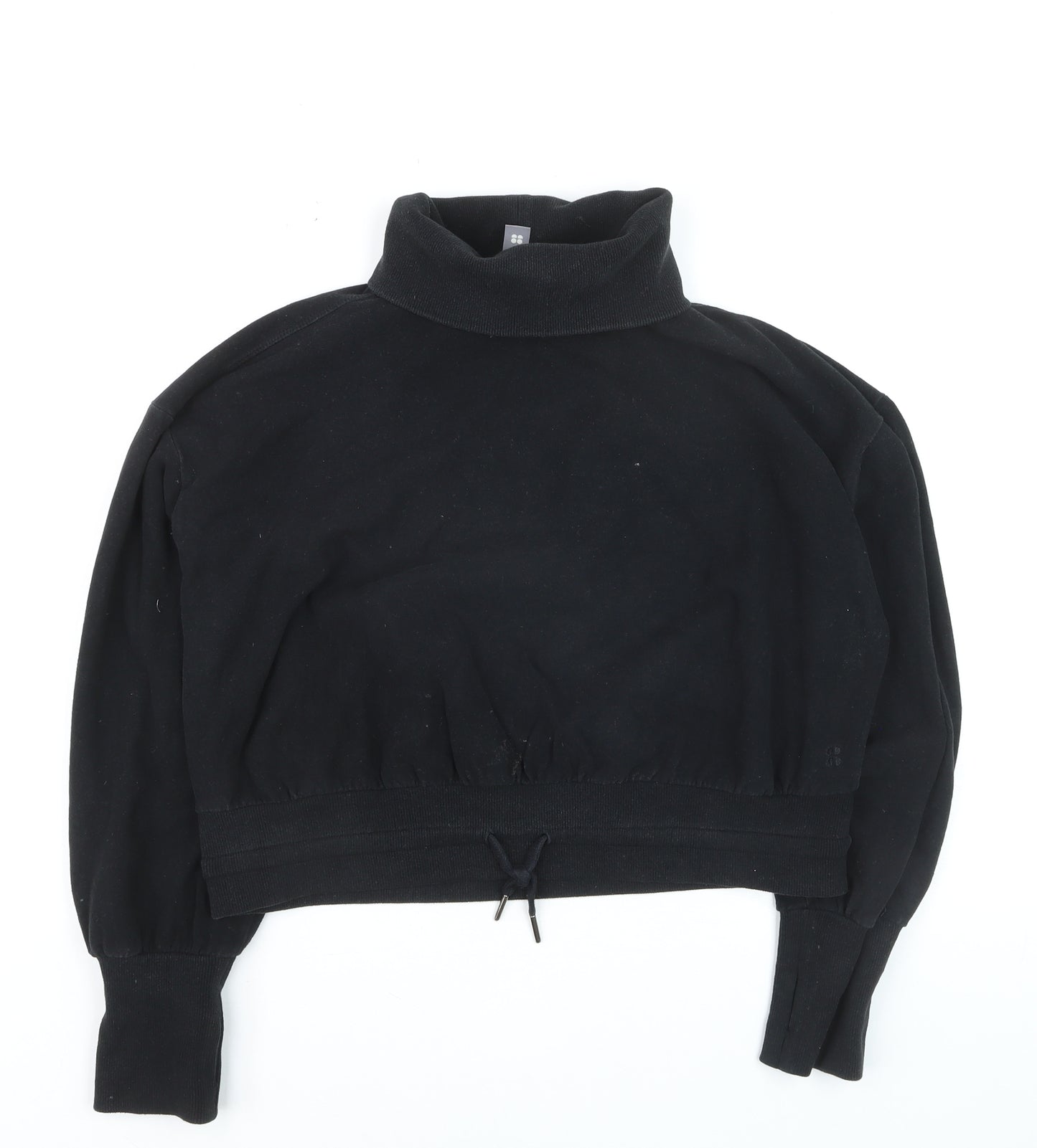 Sweaty Betty Womens Black Roll Neck Drawstring Hem Jumper Medium