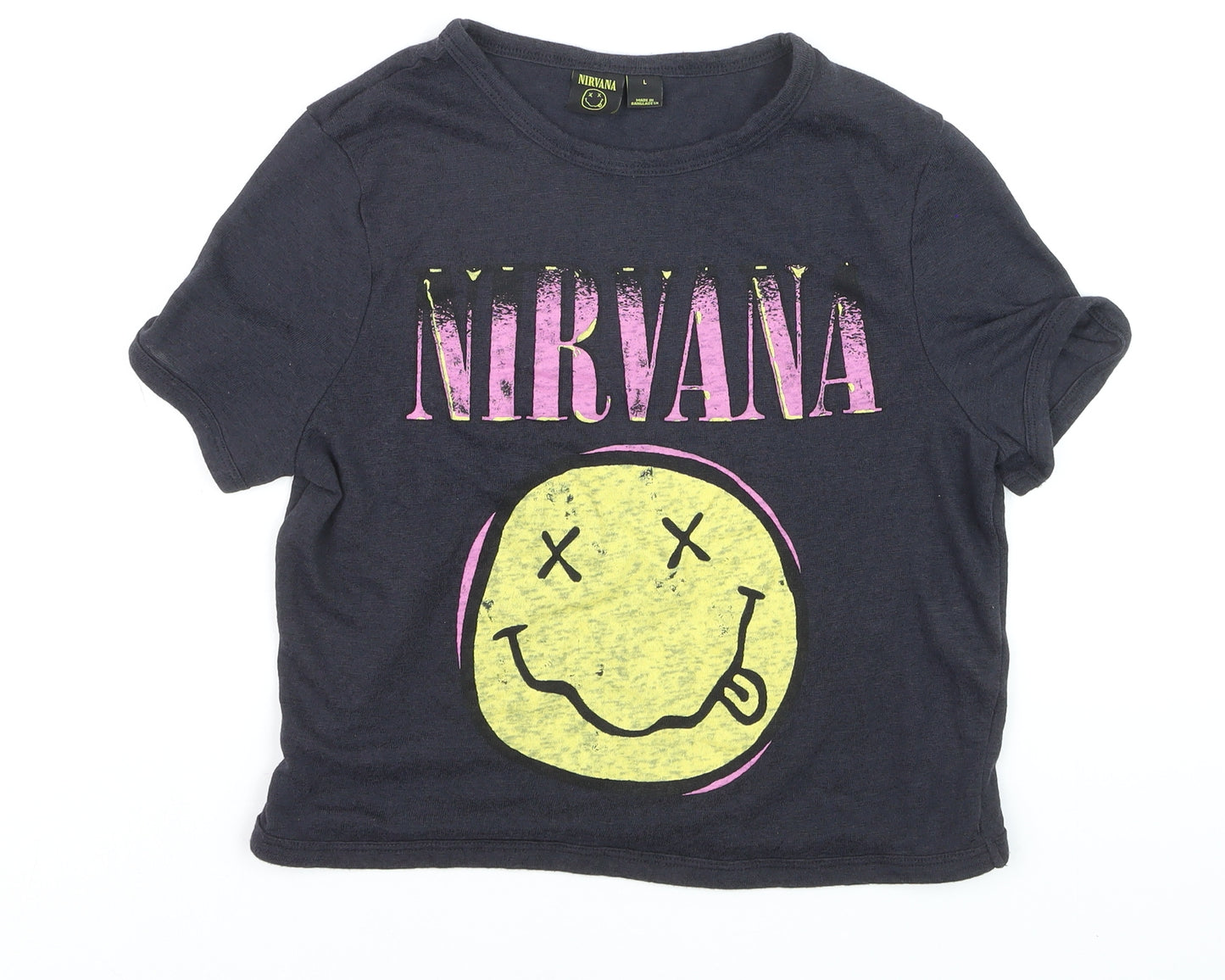Nirvana Women's Black L Music Graphic Short Sleeve Cotton T-Shirt