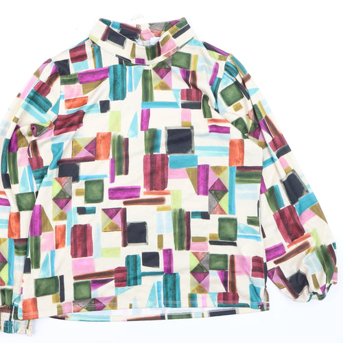 Tinta Women's Multicoloured Geometric High Neck Long Sleeve Tunic Blouse Size 16