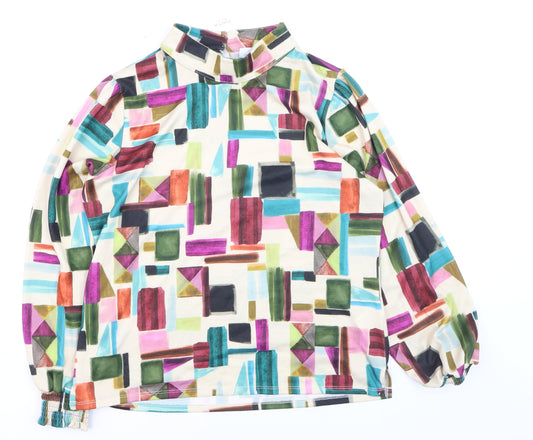Tinta Women's Multicoloured Geometric High Neck Long Sleeve Tunic Blouse Size 16