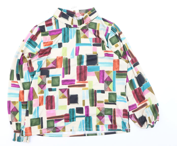 Tinta Women's Multicoloured Geometric High Neck Long Sleeve Tunic Blouse Size 16