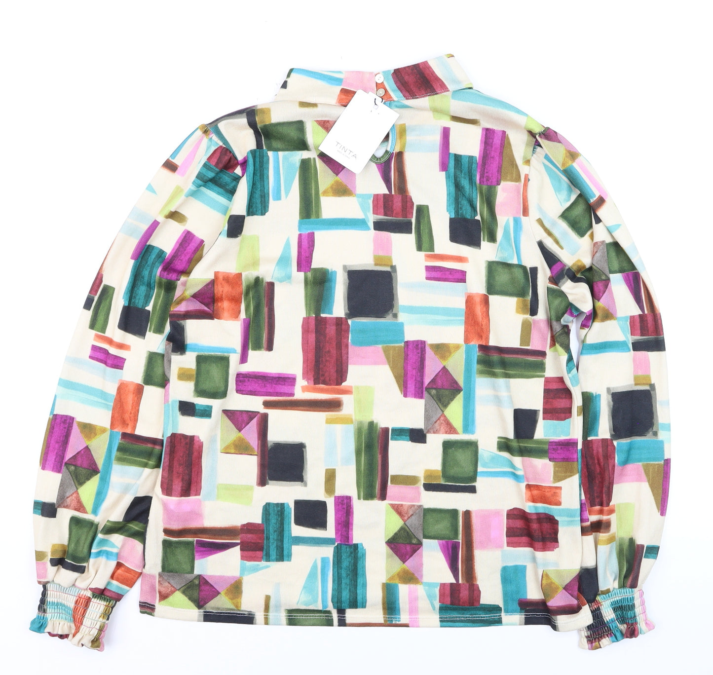 Tinta Women's Multicoloured Geometric High Neck Long Sleeve Tunic Blouse Size 16