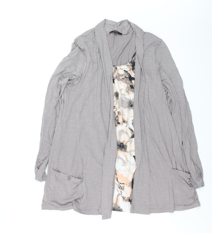 Dunnes Women Grey Floral Tunic Blouse Size 16 Long Sleeve