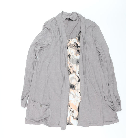 Dunnes Women Grey Floral Tunic Blouse Size 16 Long Sleeve