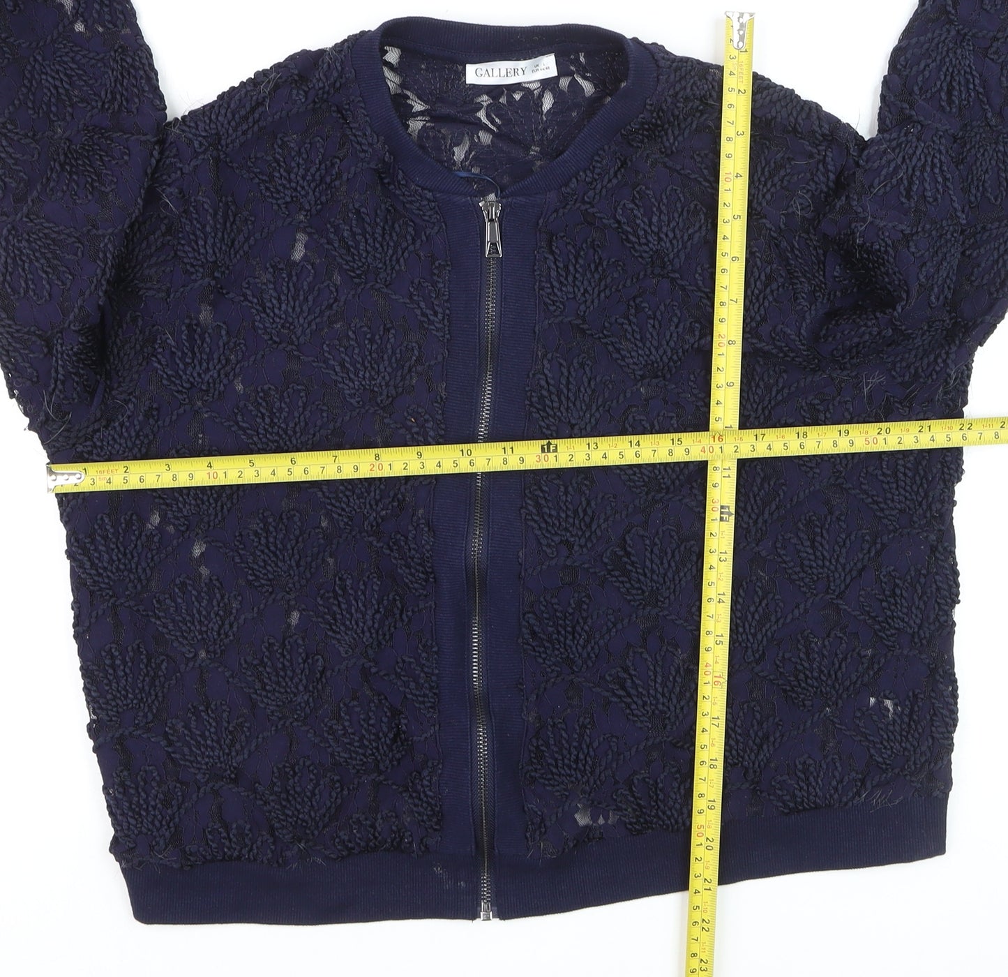 Gallery Women's Navy Blue Lace Full Zip Cardigan L
