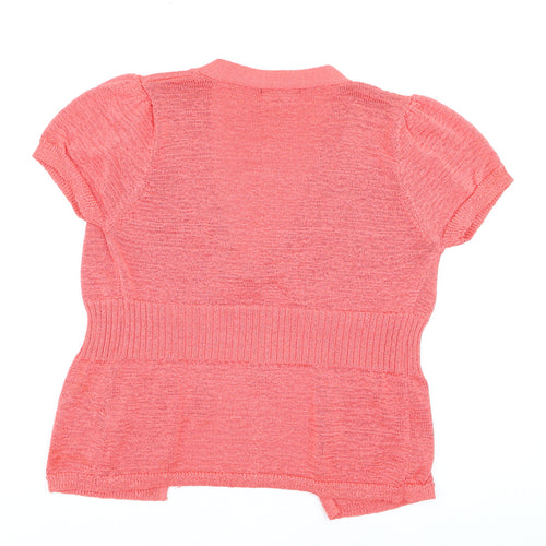 Dunnes Women Pink Short Sleeve Tie Front Wrap Knit Blouse Size 14