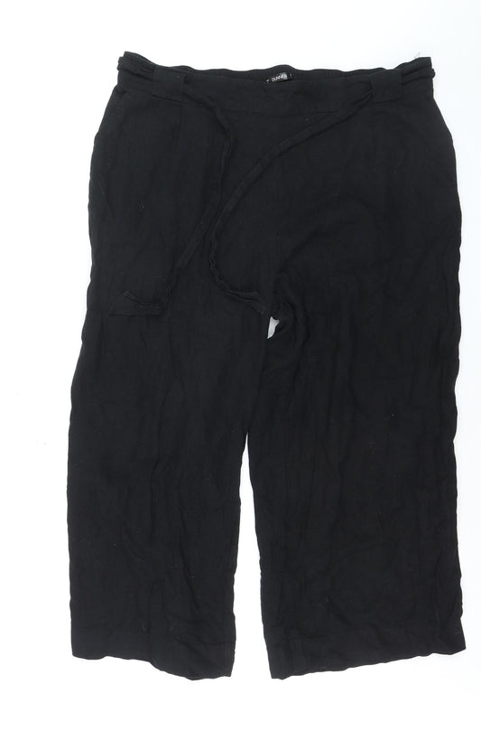 Dunnes Womens Black Linen Cropped Wide-Leg Trousers XL