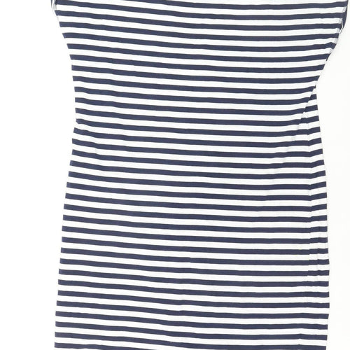 Next Womens Blue Striped Cotton Boat Neck T-Shirt Size 10