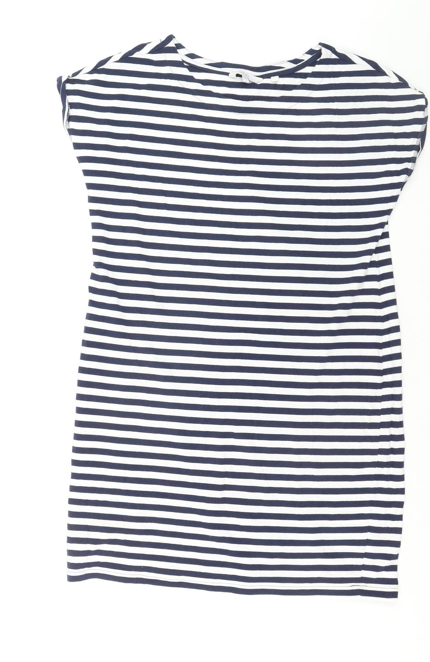 Next Womens Blue Striped Cotton Boat Neck T-Shirt Size 10