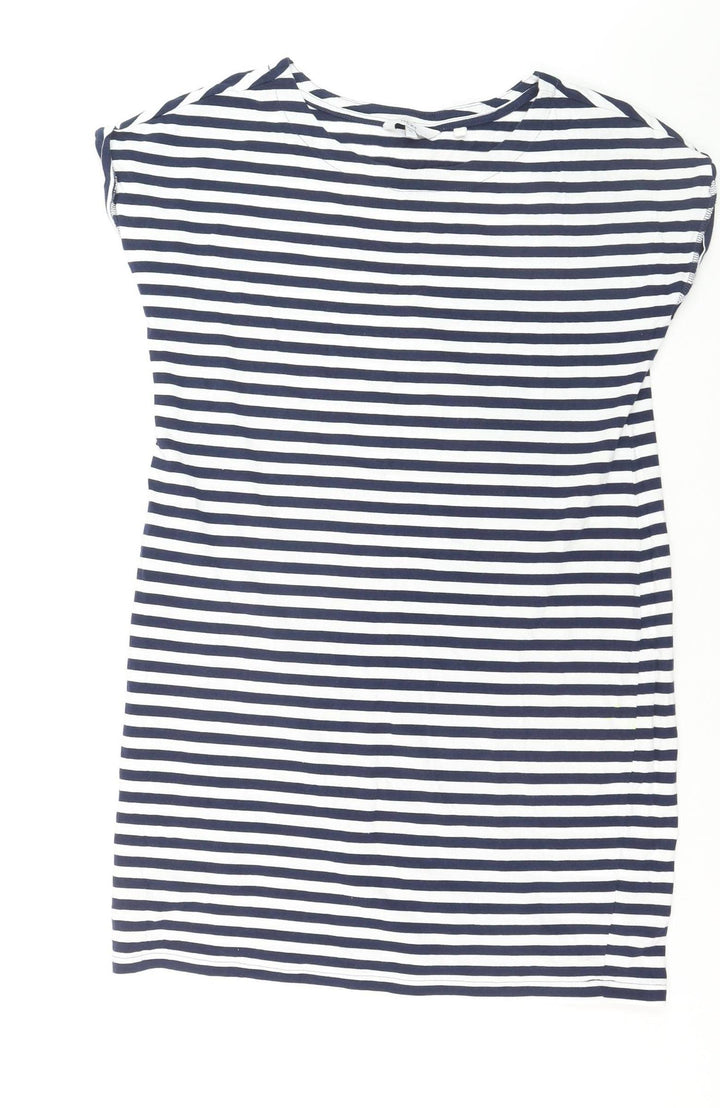 Next Womens Blue Striped Cotton Boat Neck T-Shirt Size 10