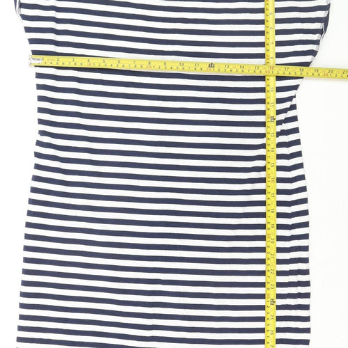 Next Womens Blue Striped Cotton Boat Neck T-Shirt Size 10