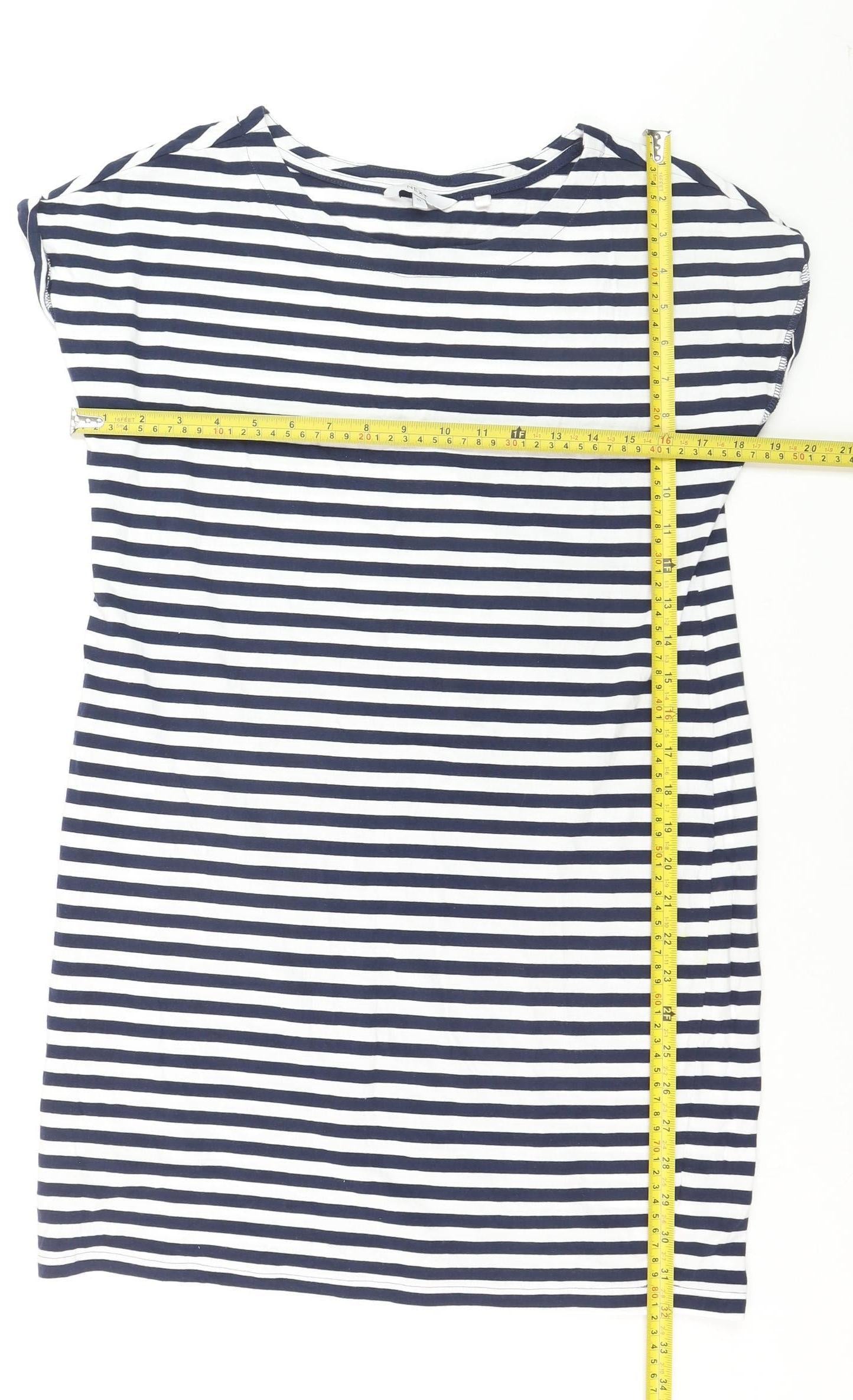 Next Womens Blue Striped Cotton Boat Neck T-Shirt Size 10