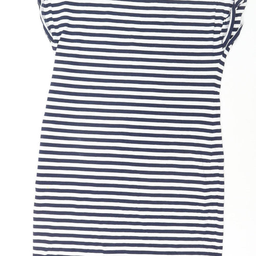 Next Womens Blue Striped Cotton Boat Neck T-Shirt Size 10