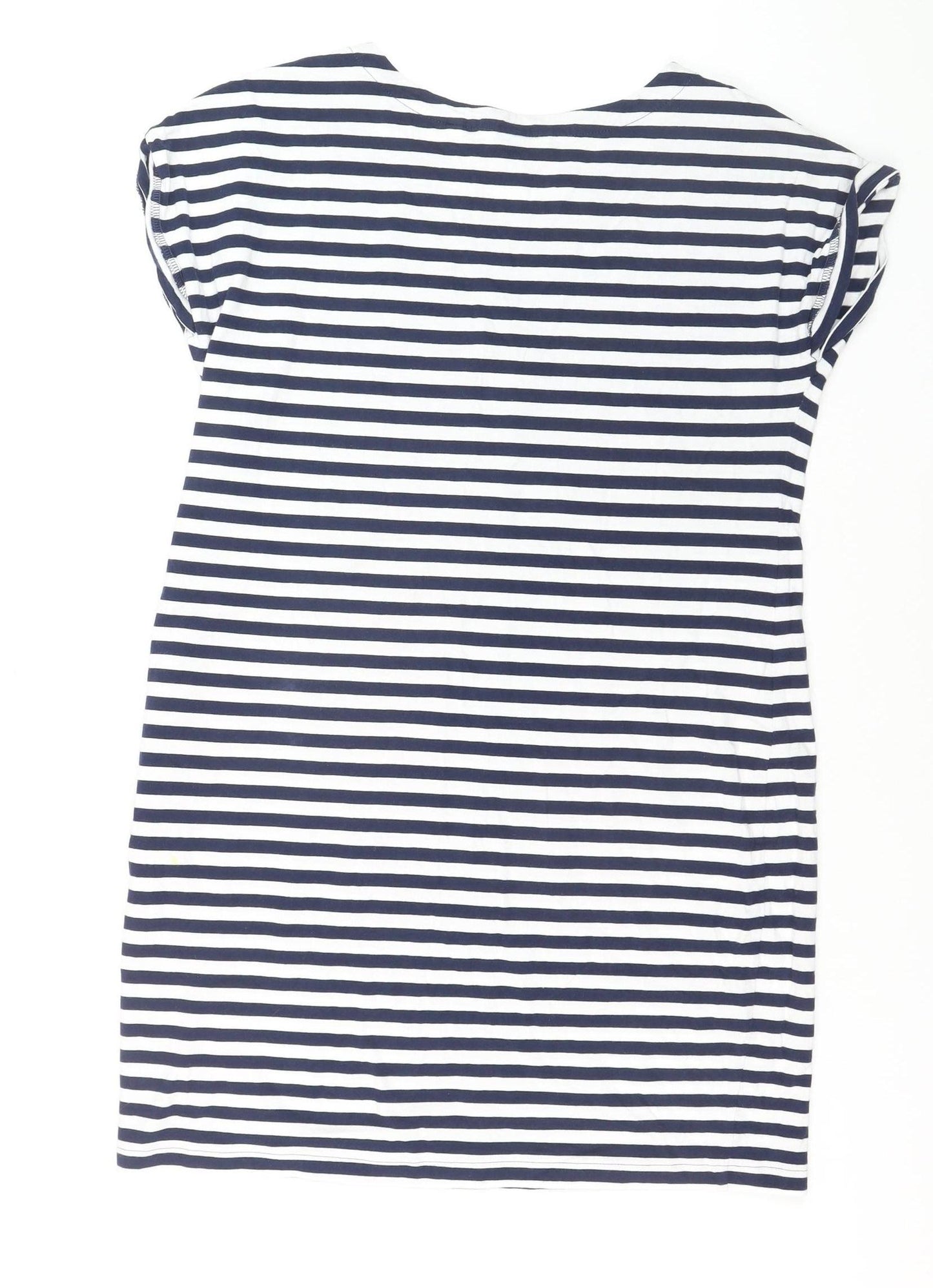 Next Womens Blue Striped Cotton Boat Neck T-Shirt Size 10