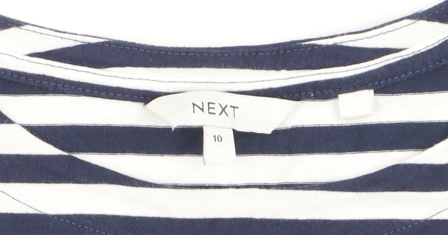 Next Womens Blue Striped Cotton Boat Neck T-Shirt Size 10