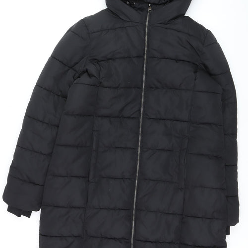 Dunnes Women Black Long Puffer Coat Size M Hooded Winter Jacket