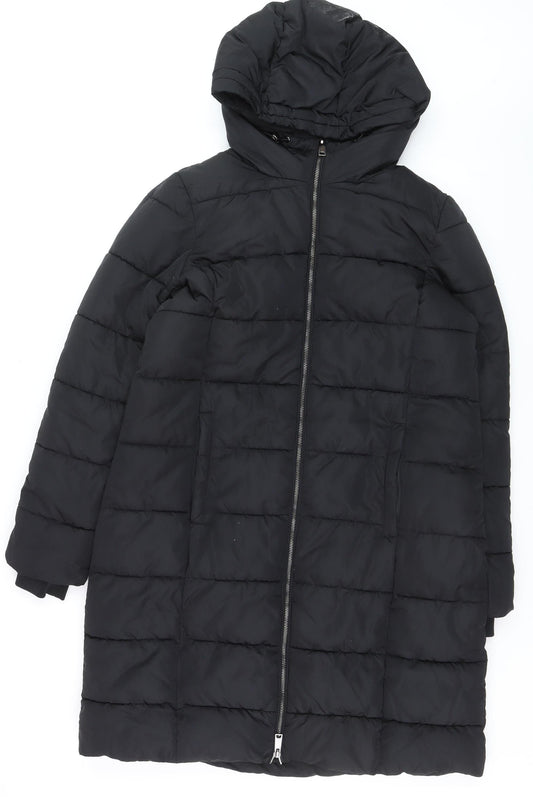 Dunnes Women Black Long Puffer Coat Size M Hooded Winter Jacket