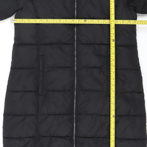 Dunnes Women Black Long Puffer Coat Size M Hooded Winter Jacket