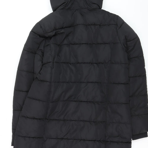 Dunnes Women Black Long Puffer Coat Size M Hooded Winter Jacket