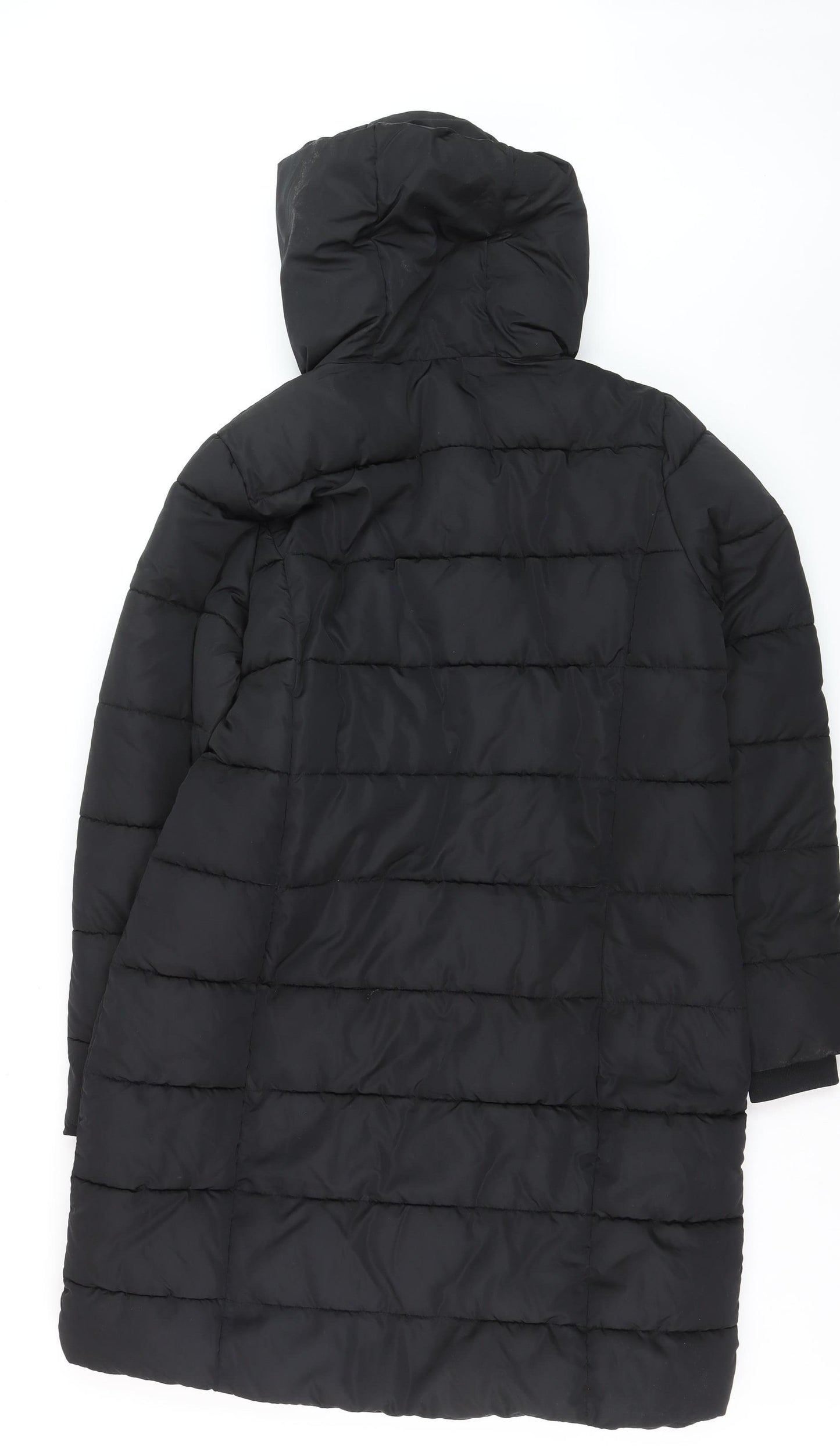 Dunnes Women Black Long Puffer Coat Size M Hooded Winter Jacket