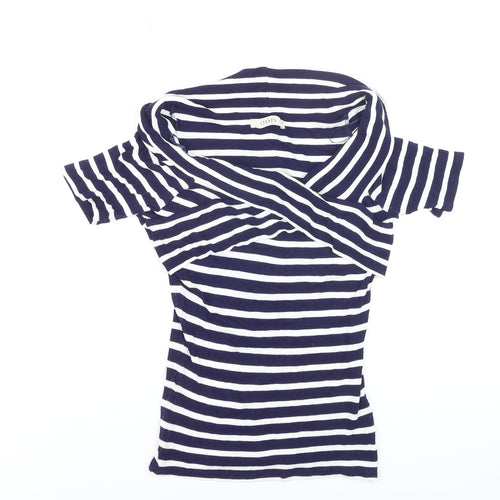 Oasis Women's Blue White Striped Off Shoulder T-Shirt Size M