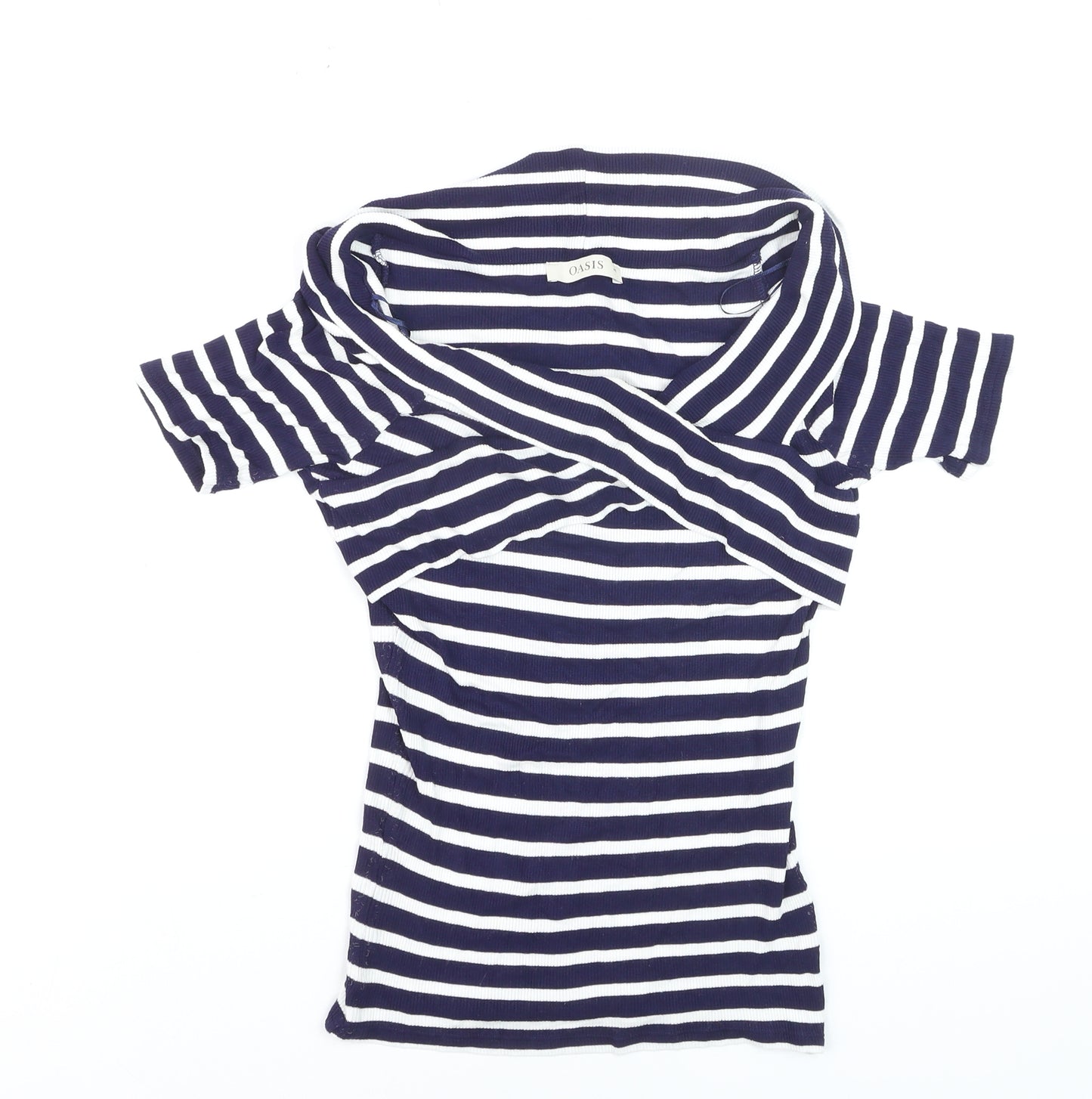 Oasis Women's Blue White Striped Off Shoulder T-Shirt Size M