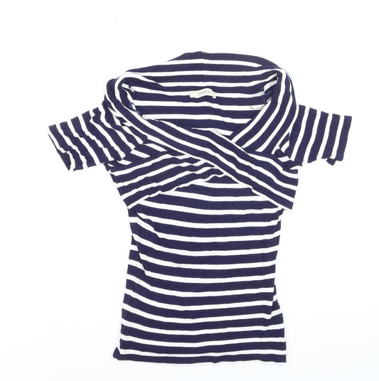 Oasis Women's Blue White Striped Off Shoulder T-Shirt Size M