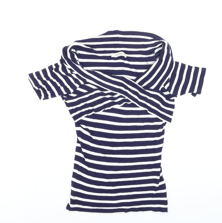 Oasis Women's Blue White Striped Off Shoulder T-Shirt Size M