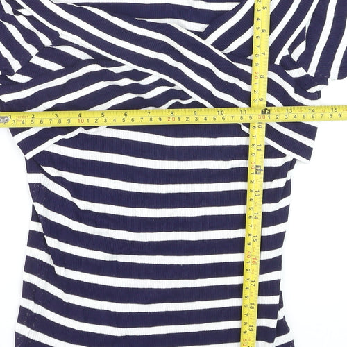 Oasis Women's Blue White Striped Off Shoulder T-Shirt Size M